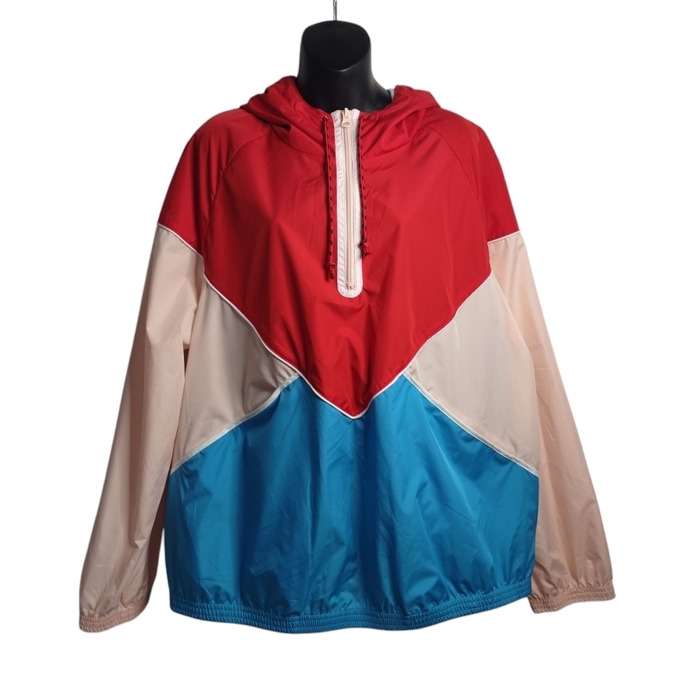 VTG Xersion Hooded Windbreaker Multicolor Zipper Pockets Elastic Waist S…